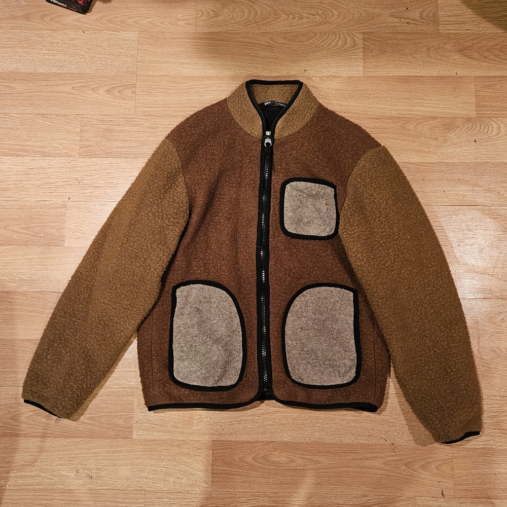 Brown Zara Patchwork Bomber Jacket
